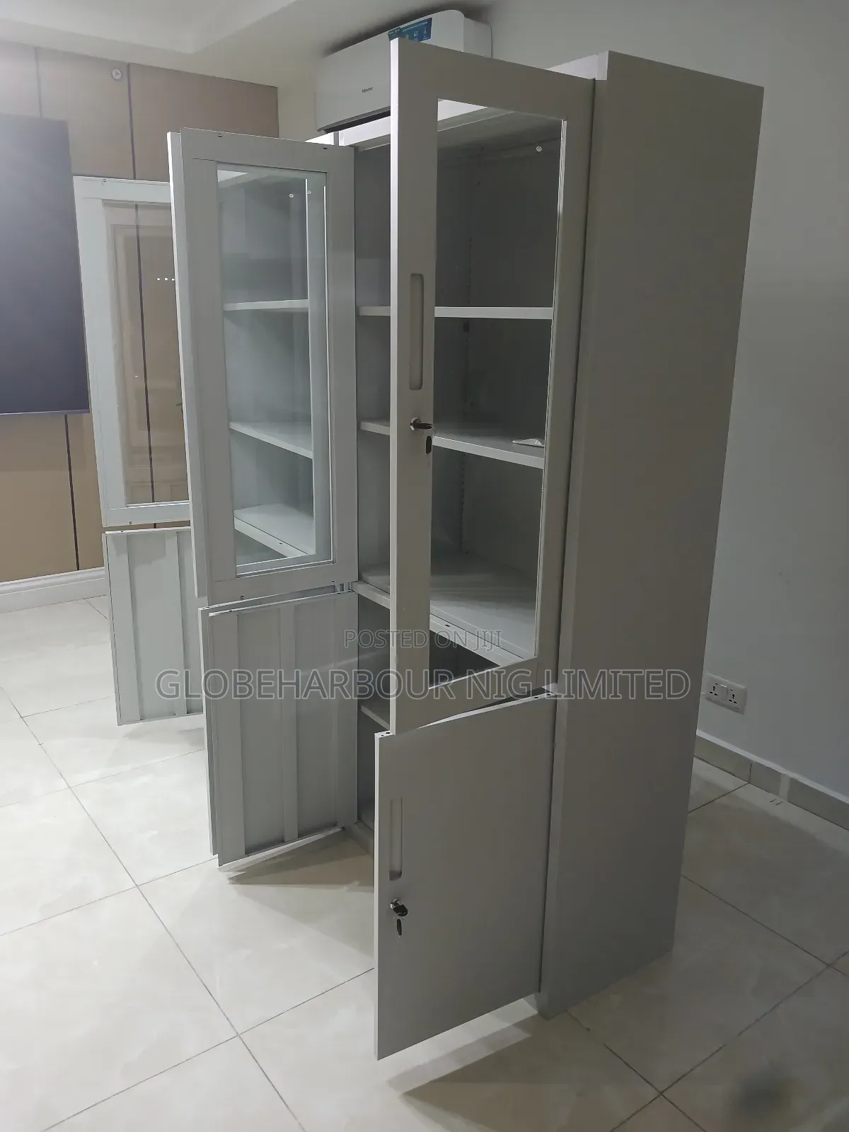Half Glass Half Doors Full Height Metal Cabinet