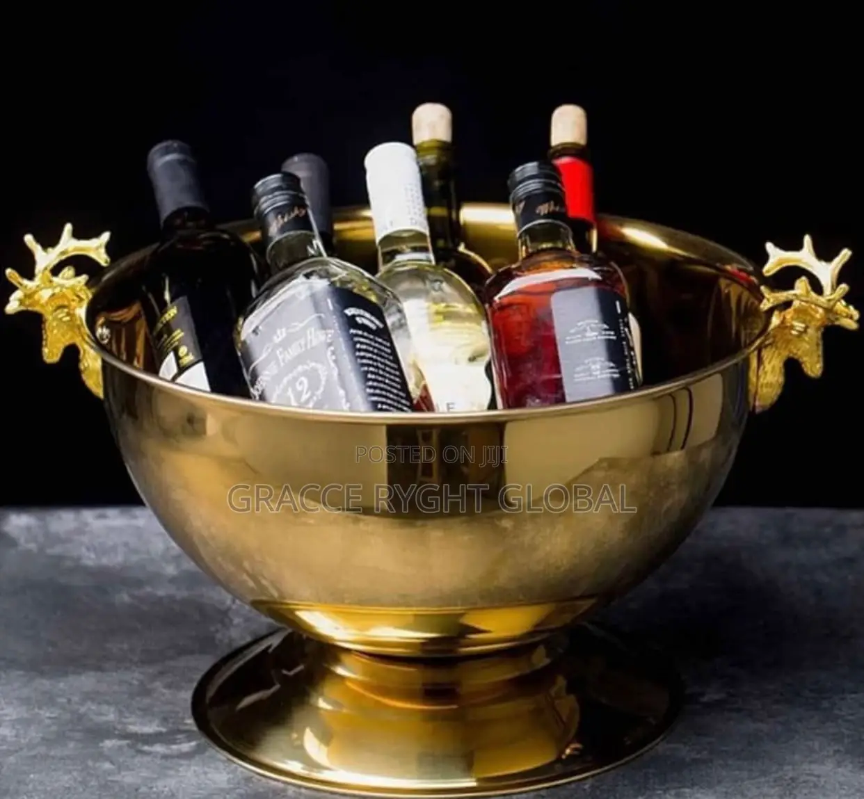 Gold Stainless Champagne Bowl With Deer Head Handle