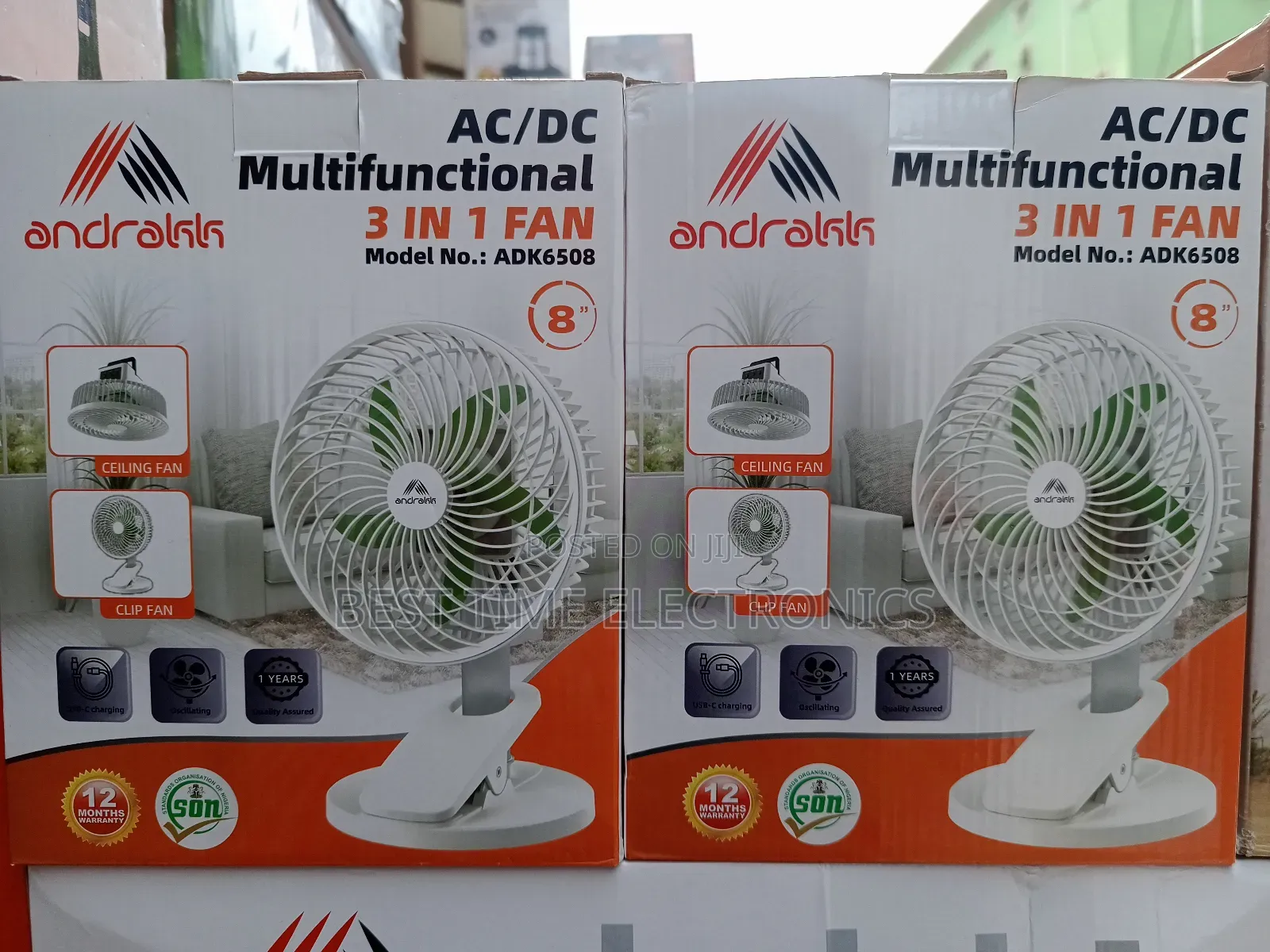 8" Andrakk Rechargeable 3 In 1 Clip/Ceiling Fan