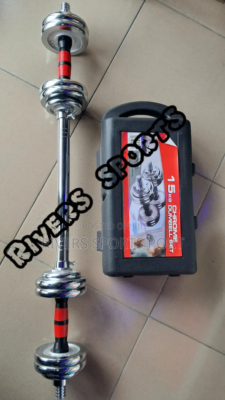 2in1 15kg Adjustable Chrom Dumbbell With Extension Bar/Connector Box