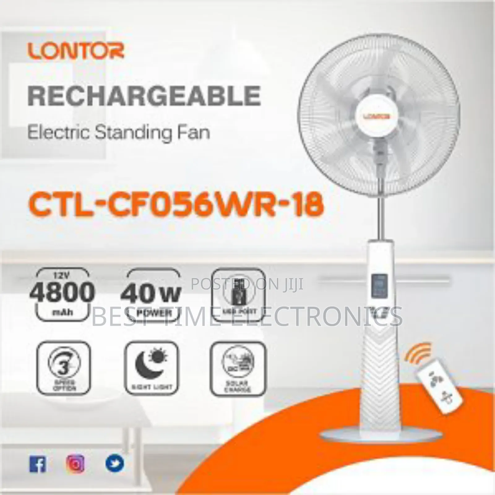 Lontor 18 Inches 24 Speed Rechargeable Fan