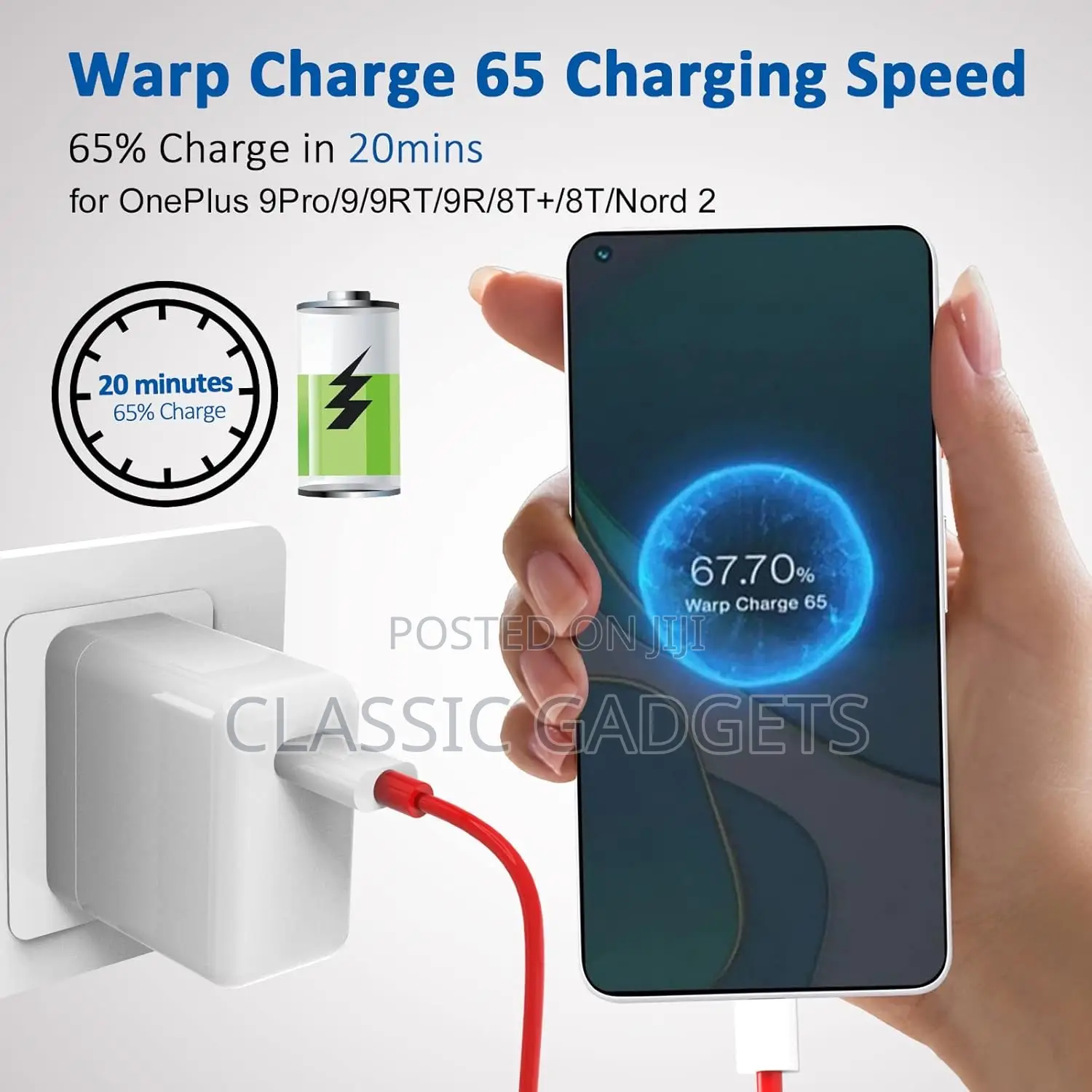 Oneplus 65w Warp Charger Adapter With Type-C Cable