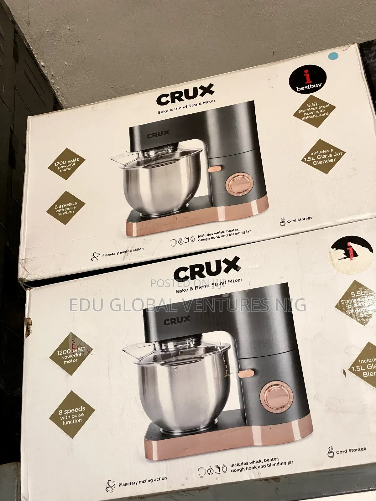 Crux Bake and Blend Stand Mixer 5.5litres 1200watts.