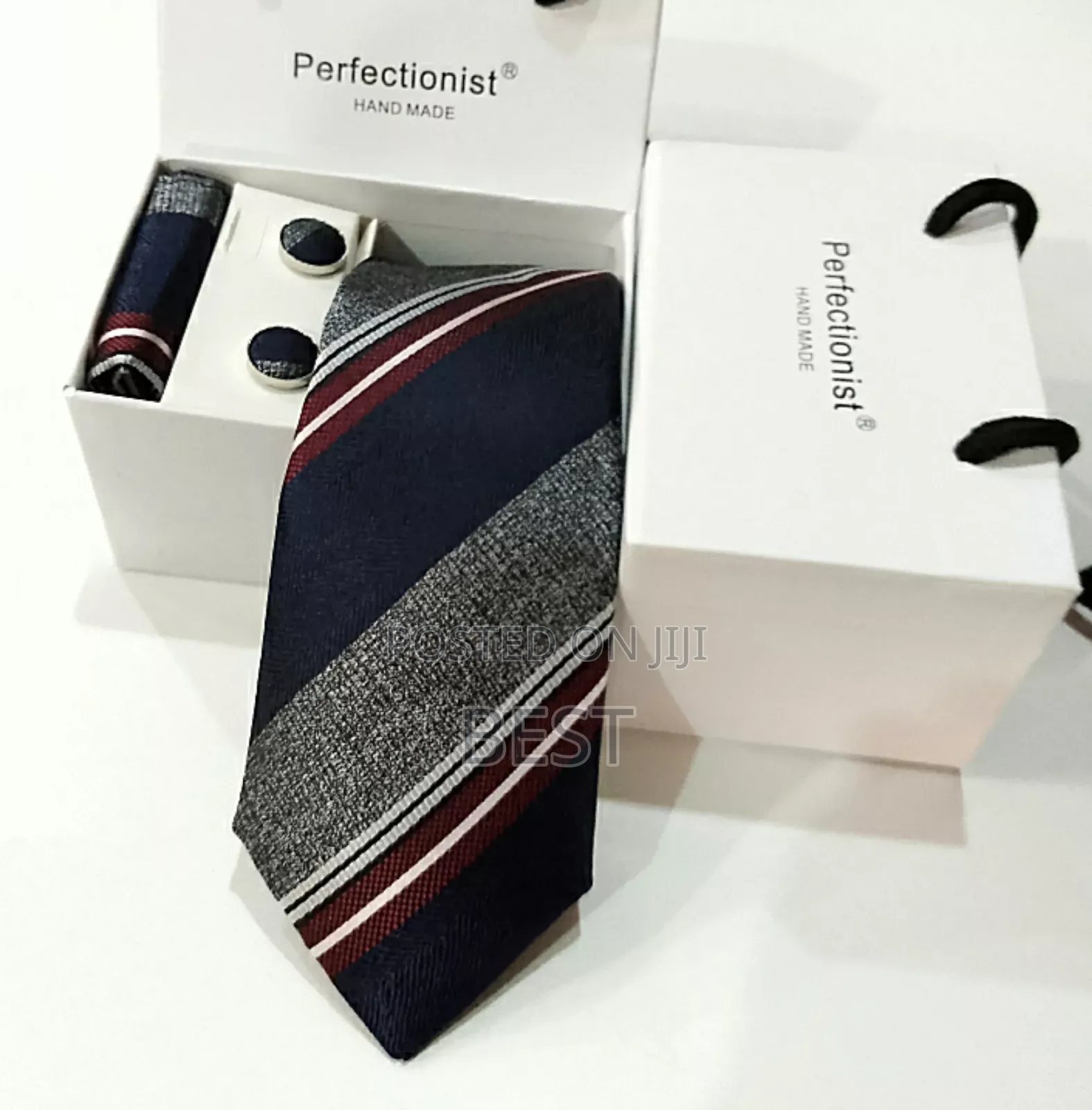 Men Luxury Quality Long Tie With Cufflinks and Pocket Square