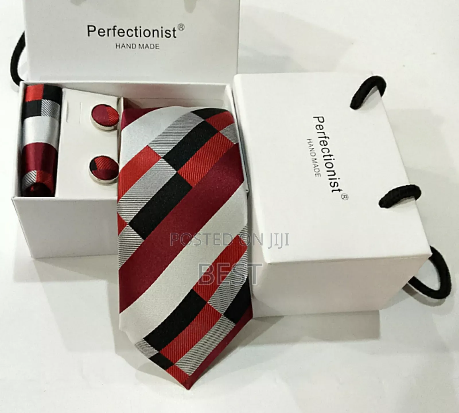 Men Luxury Quality Long Tie With Cufflinks and Pocket Square