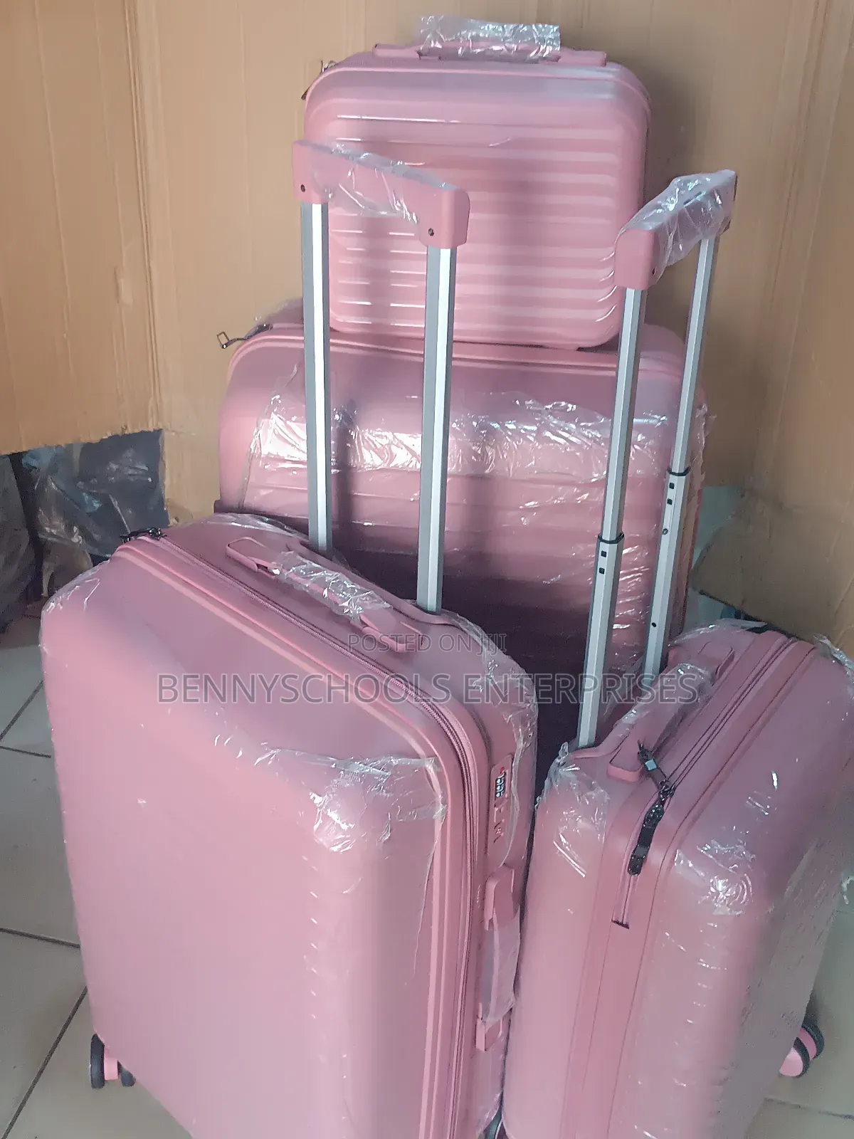 Peach Set of 4 Unbreakable Rubber Luggage Boxes No Theft Zip