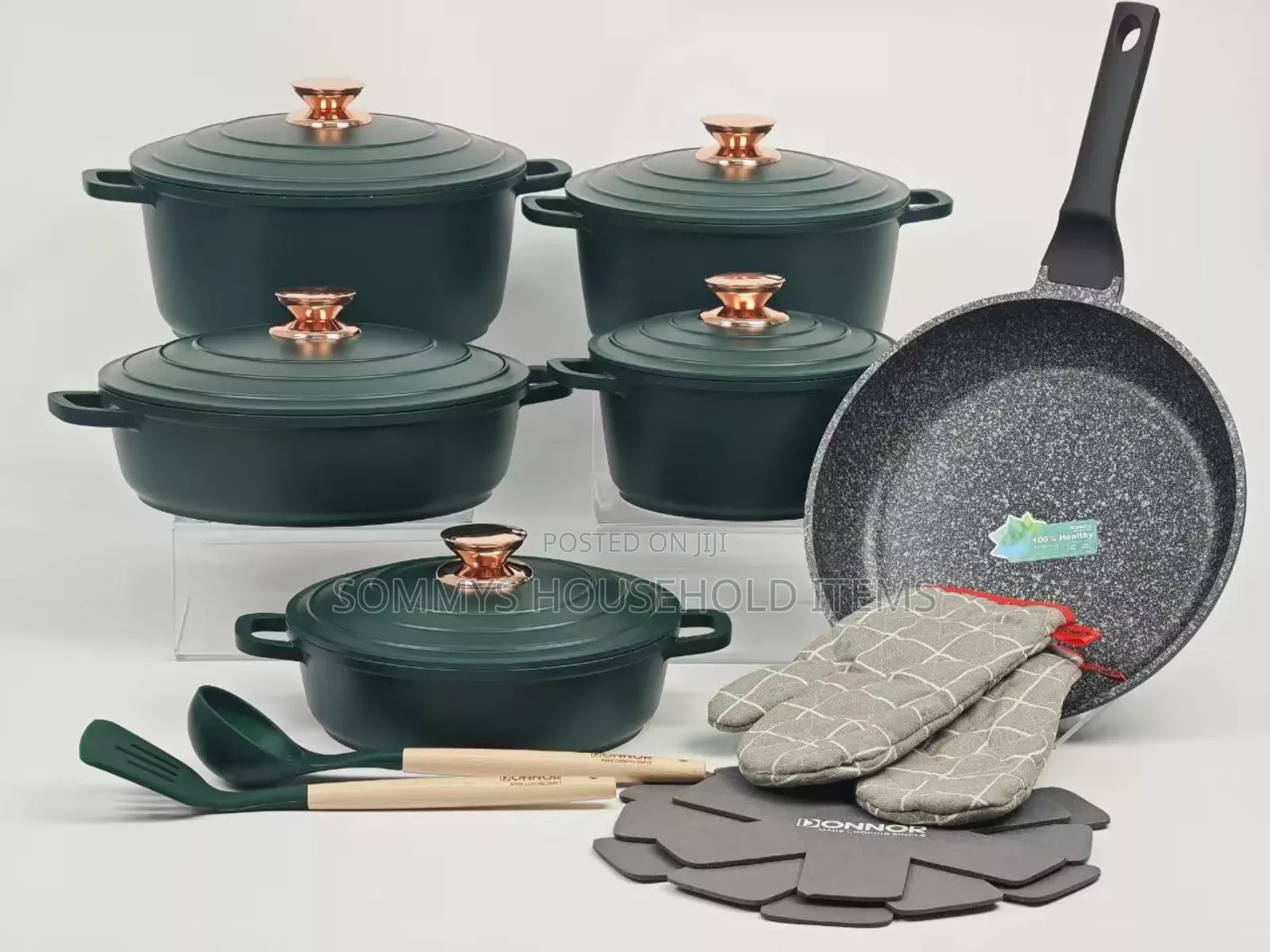 Green Colour 18pcs Donnor Cast Pot Set