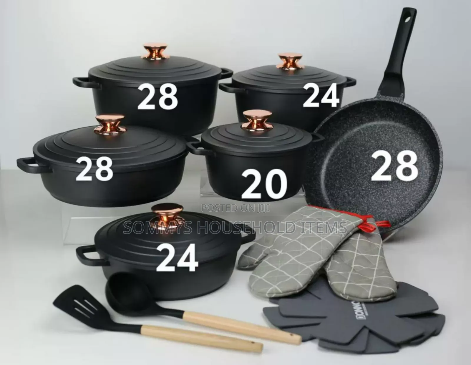 Donnor 18pcs Cookware Cast Pot Set Black Colour