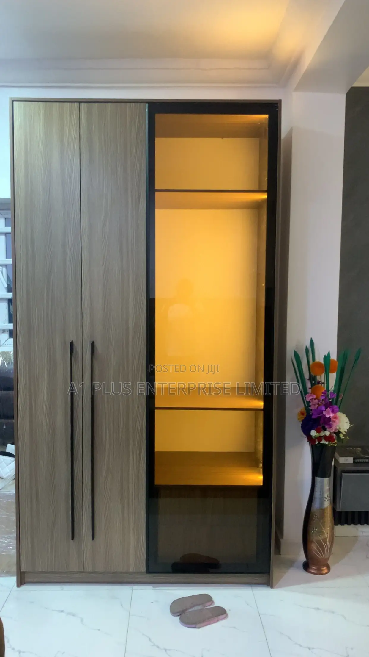 1200mm X 2400mm Wardrobe With Glass Doors,Lighting Drawers