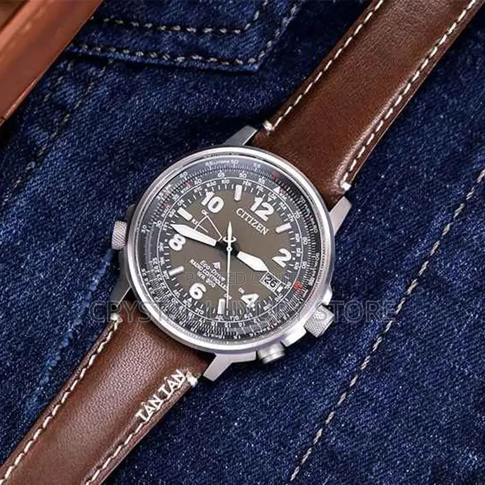 Authentic Casio Citizen Luxury Genuine Leather Wristwatch