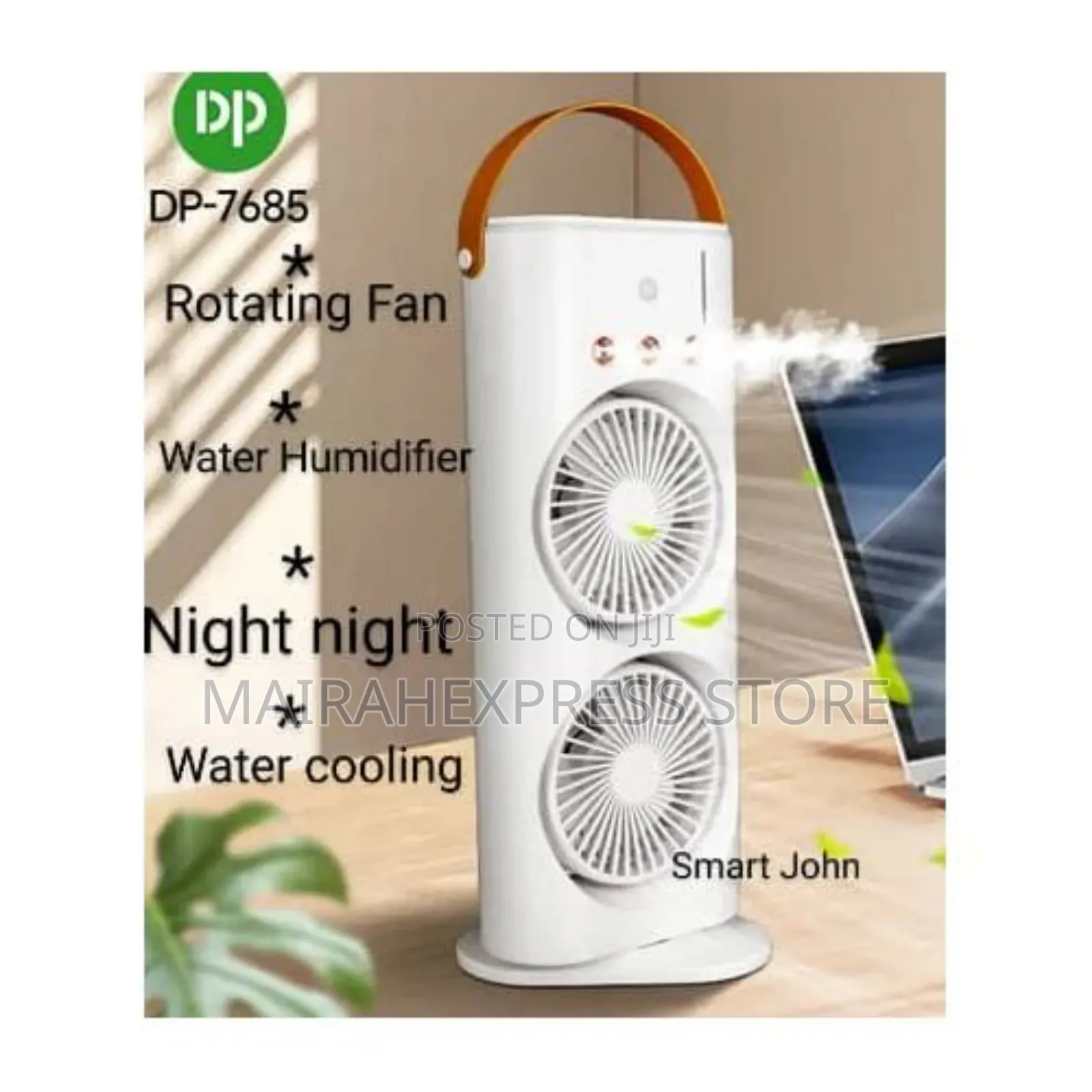Rechargeable Rotating Fan With Humidifier and Night Light