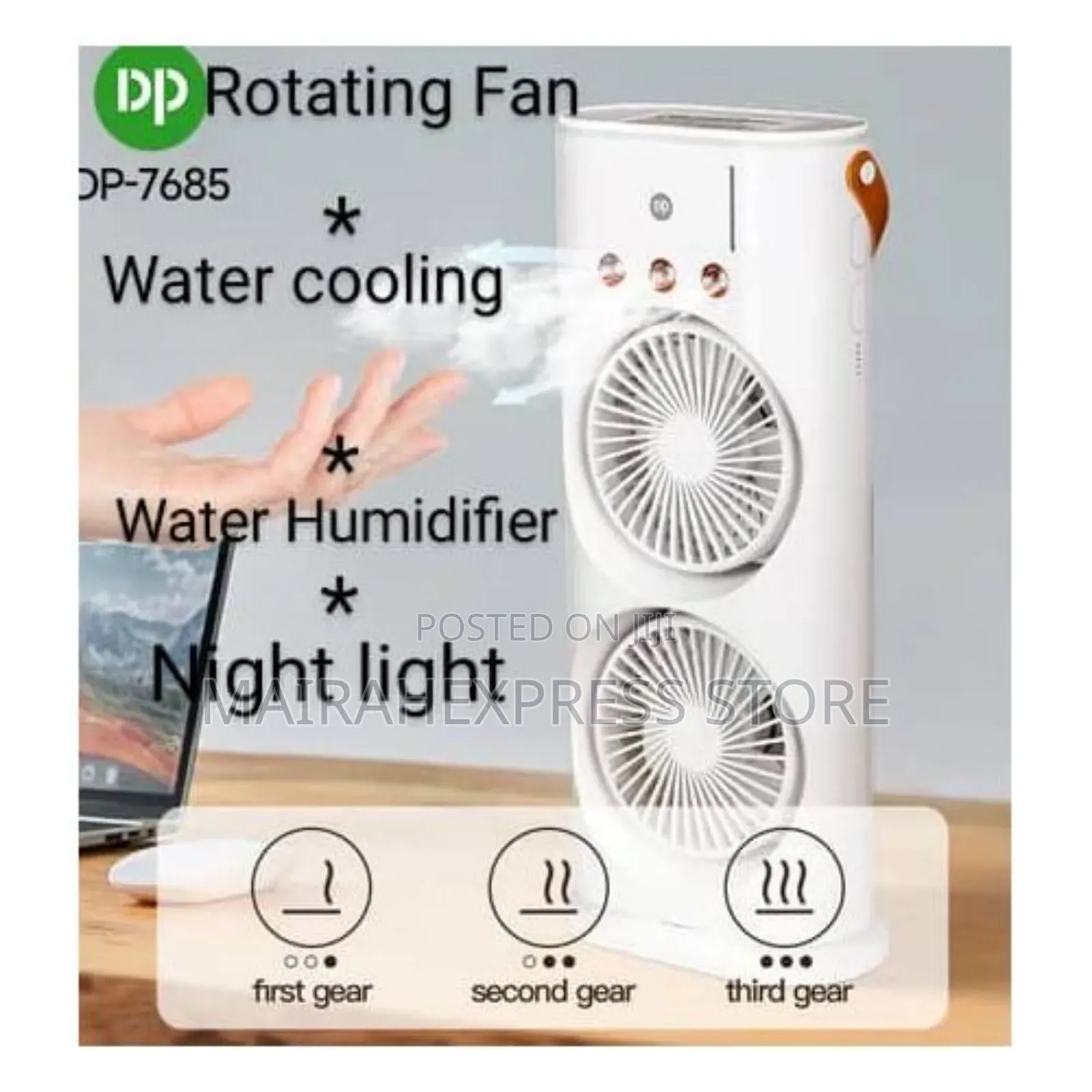 Rechargeable Rotating Fan With Humidifier and Night Light