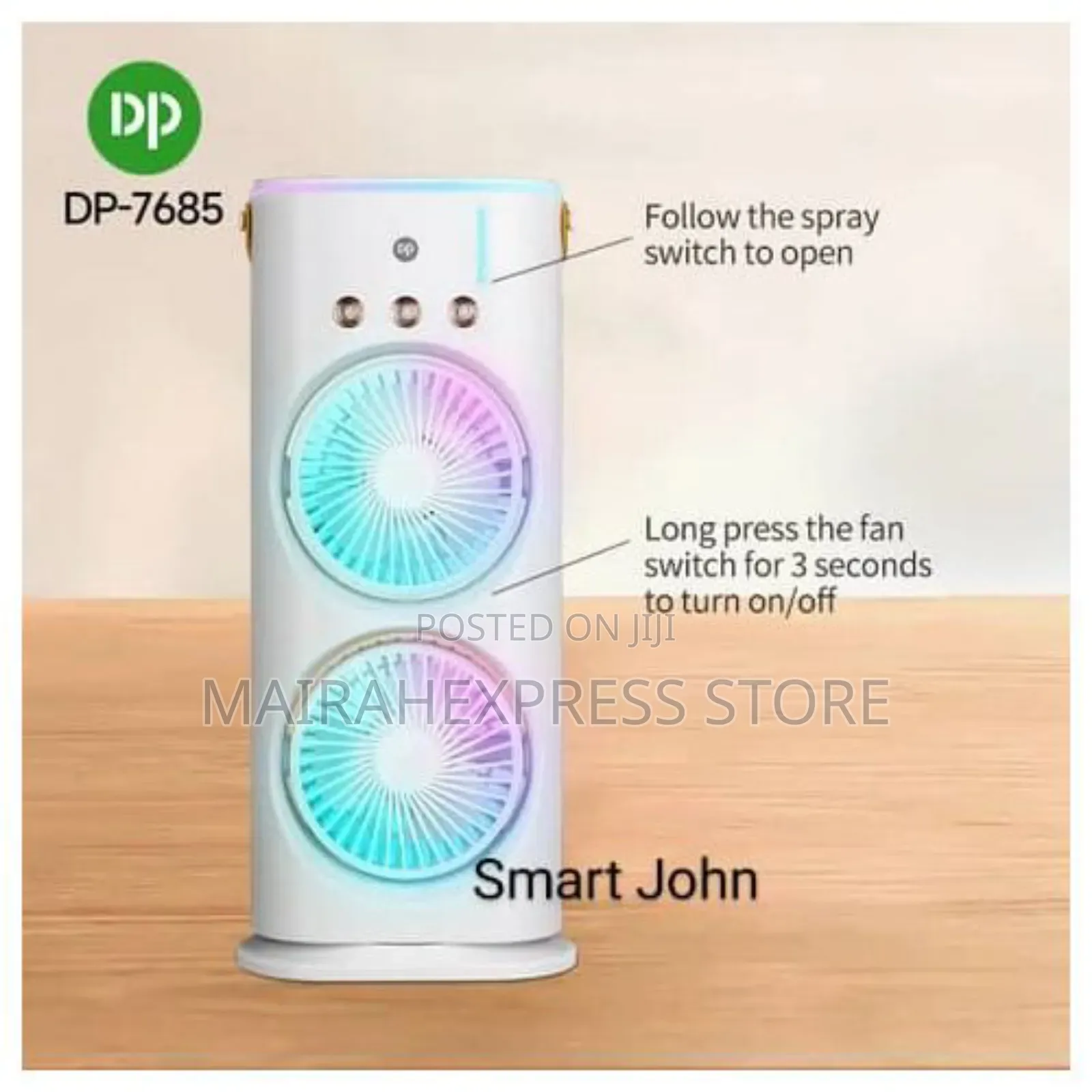 Rechargeable Rotating Fan With Humidifier and Night Light