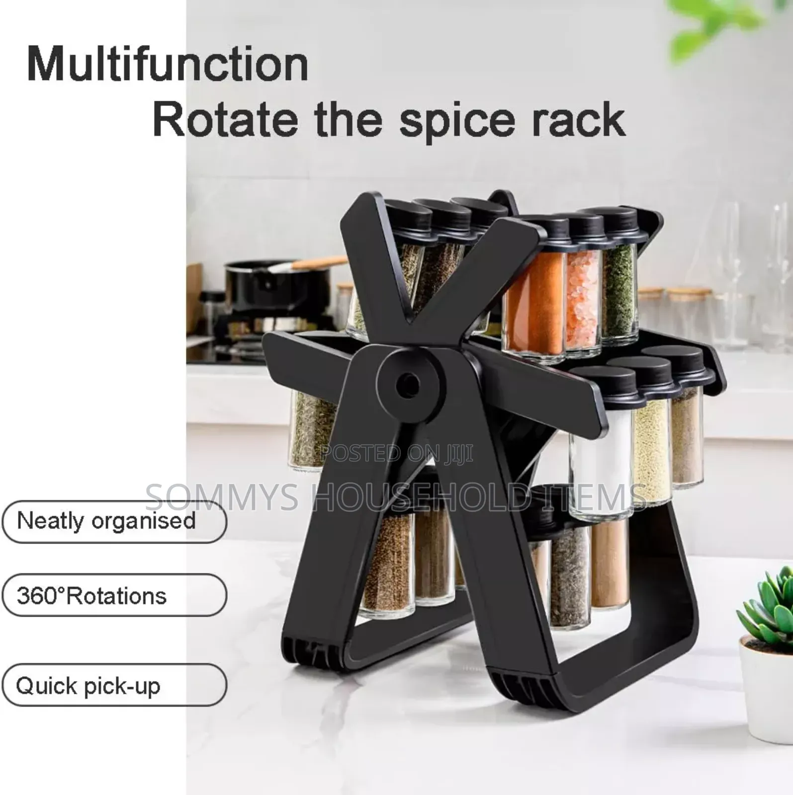 Rotating Spice Rack (18pcs Glass Jar Container)