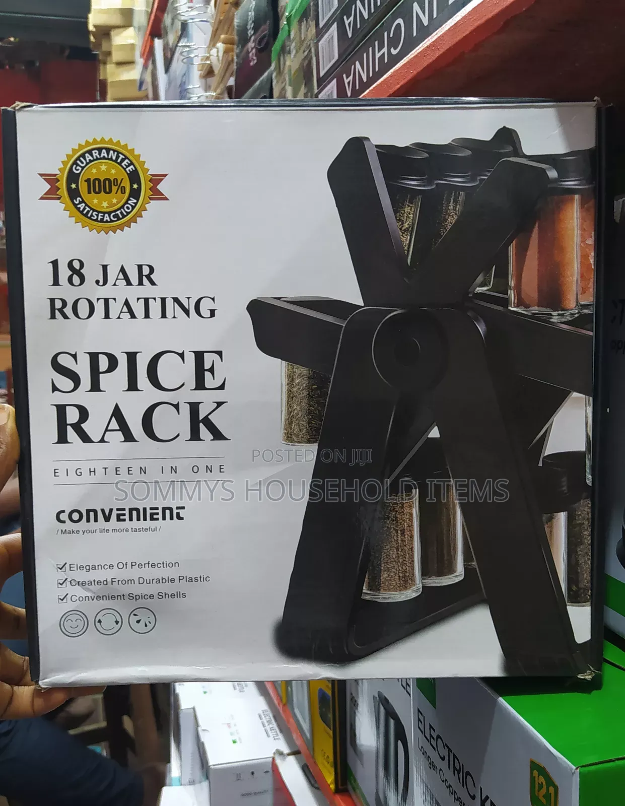 Rotating Spice Rack (18pcs Glass Jar Container)