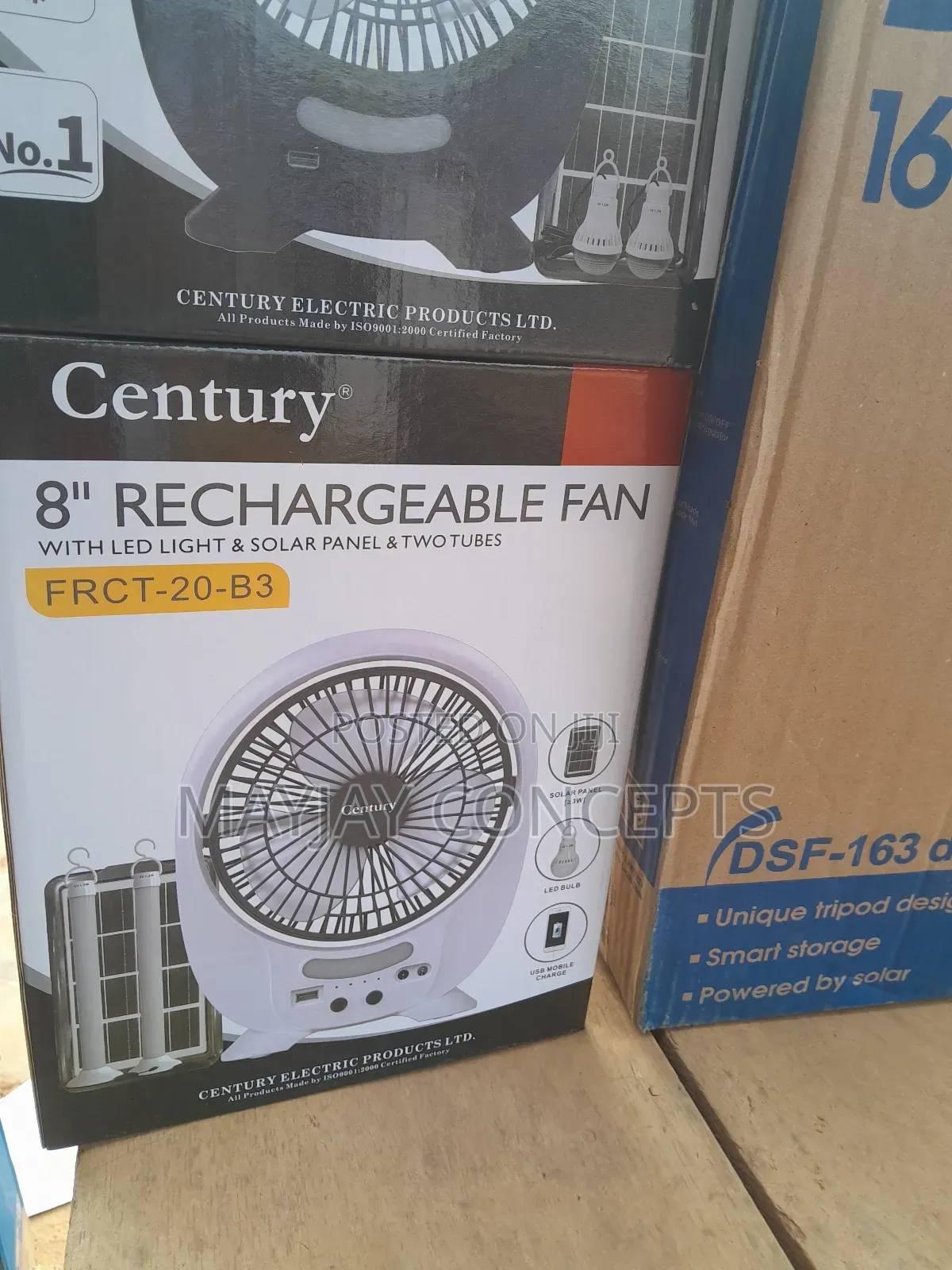 8" Century 3-in-1 Solar Rechargeable Table Fan+Panel+2-Tubes