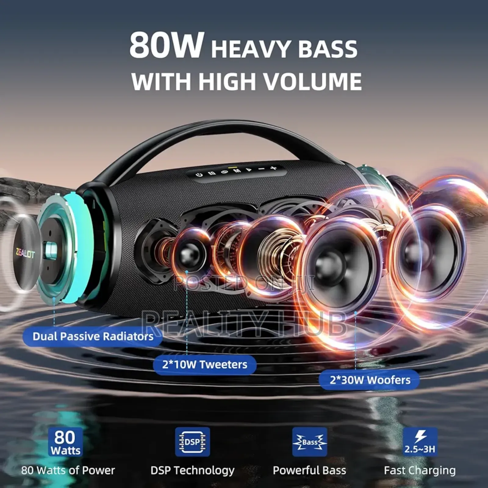 Zeakot S97 Speaker 80w High Power,16000mah Outdoor Speaker
