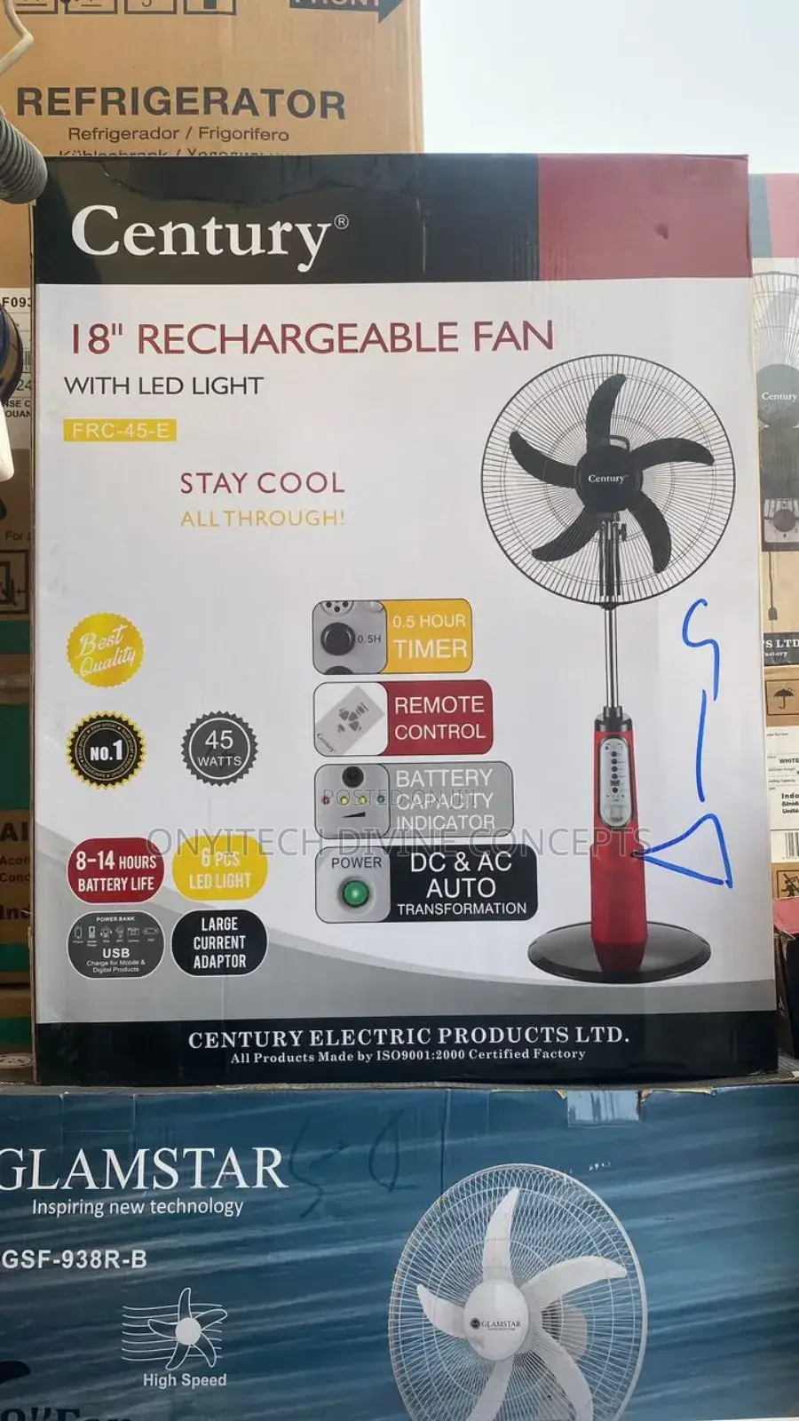 Century Rechargeable Fan With Remote Control