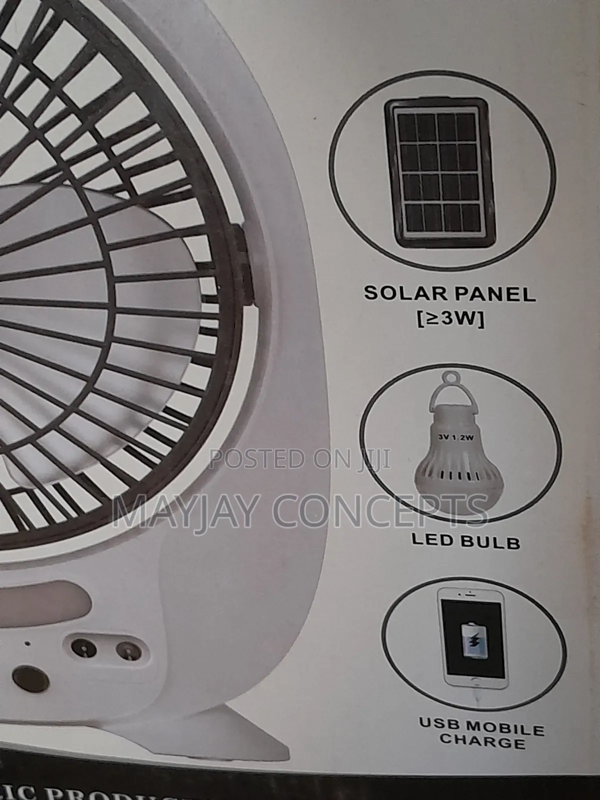 8" Century 3-in-1 Solar Rechargeable Table Fan+Panel+2-Tubes