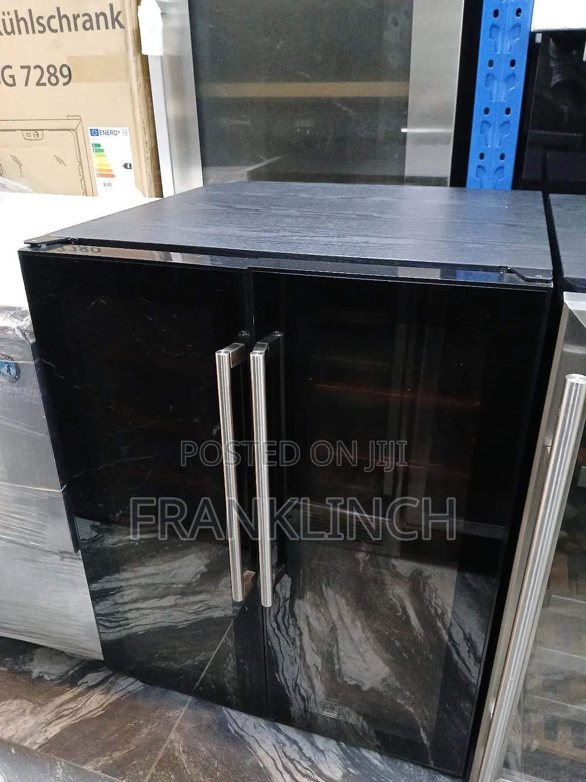 Double Door Wooden Shelf Built-in Wine Chiller .