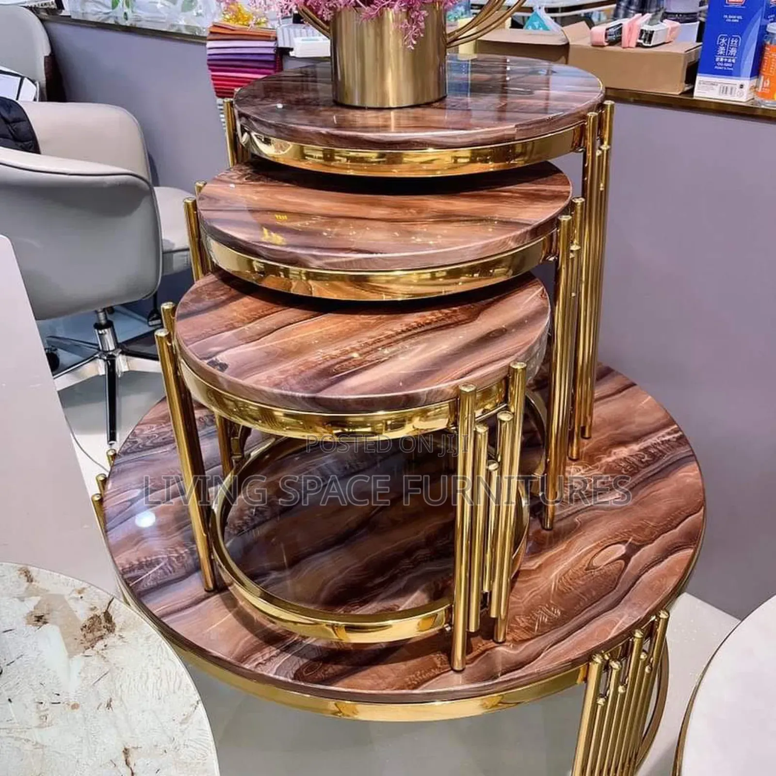 Marble Centre Table With 3 Side Stools ( Full Set)