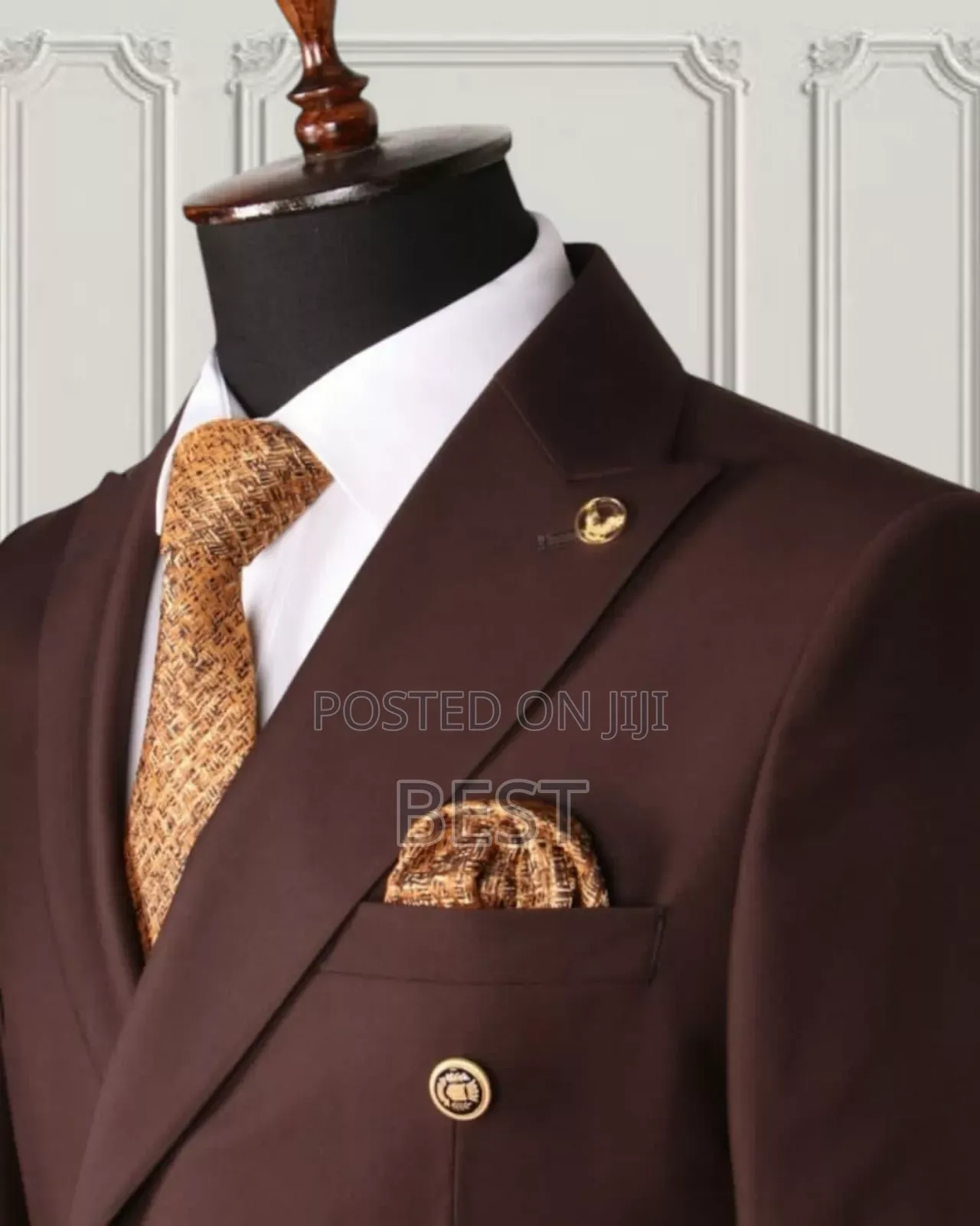 Double Breasted Golden Botton Brown Suit