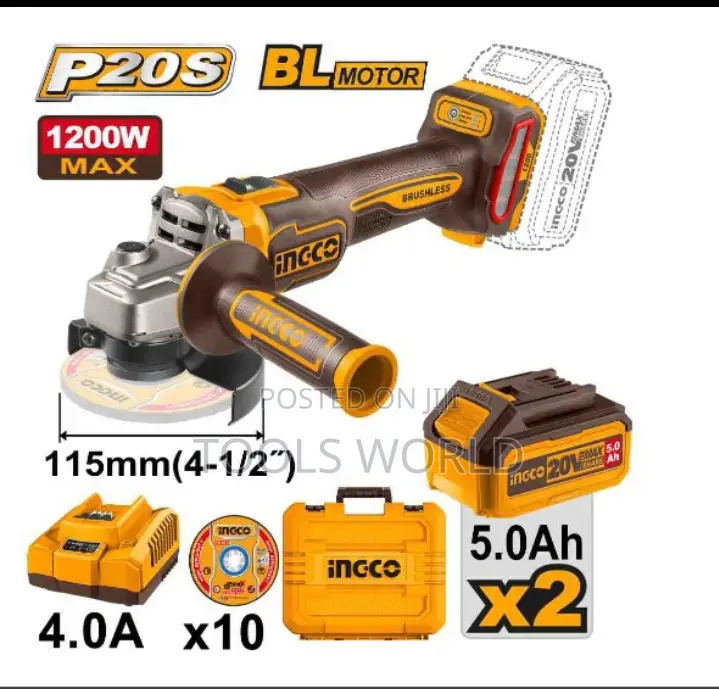 Cordless Angle Grinder With 5ah 20v Batteries