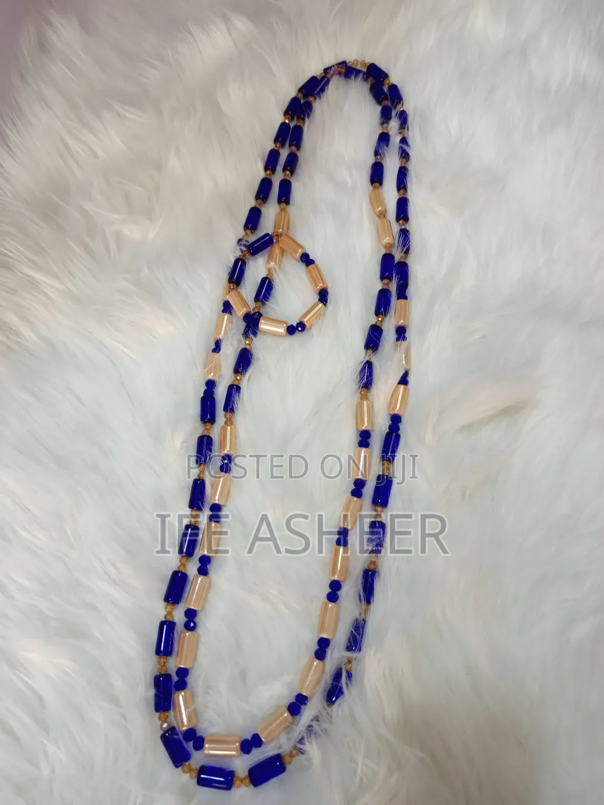 Royal Blue Mixed With Gold Navel Length Neck Beads