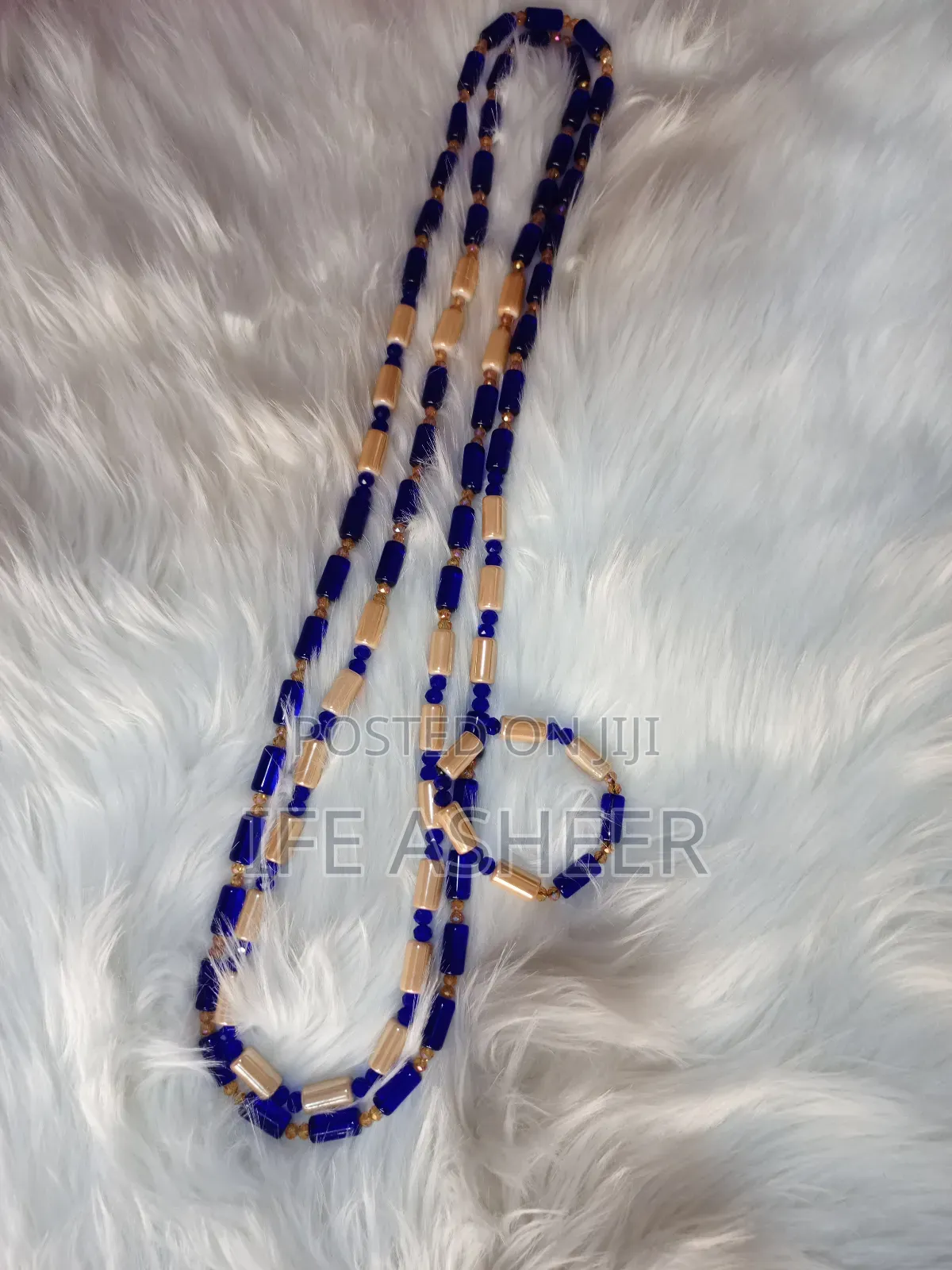 Royal Blue Mixed With Gold Navel Length Neck Beads