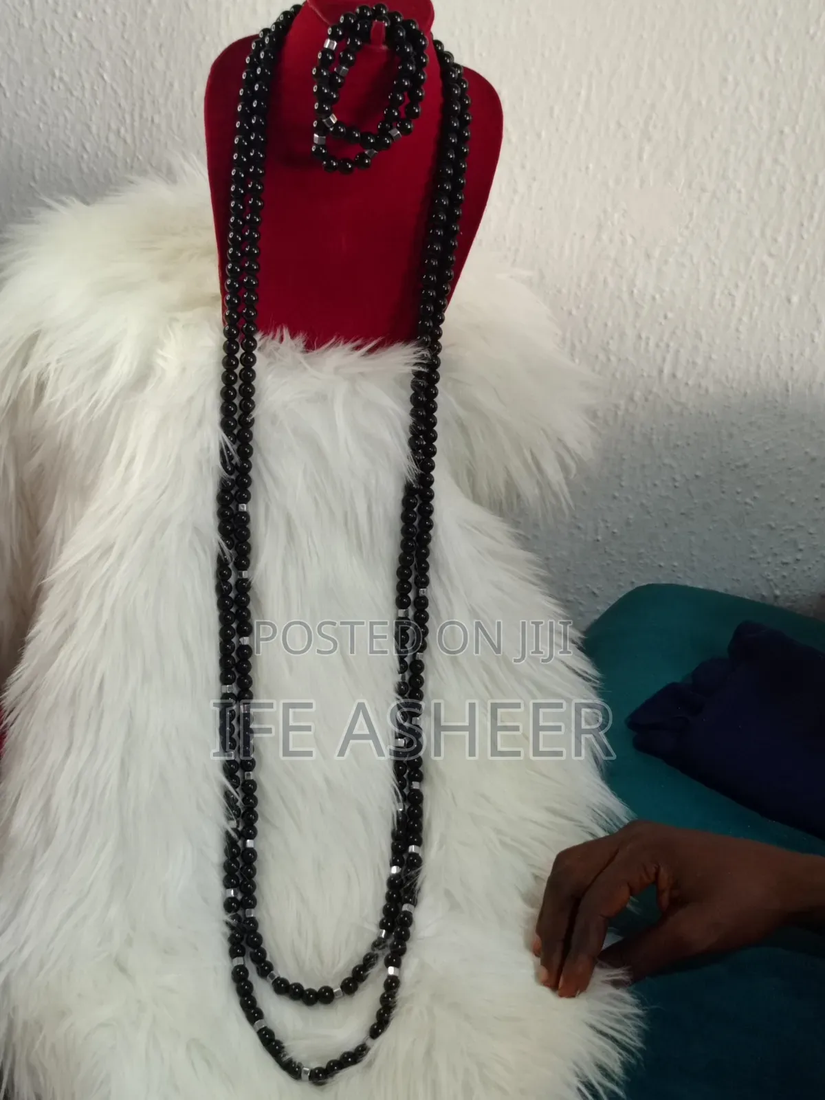 Navel Length 2 Layers,2 Bracelets Men Beads - Black & Silver