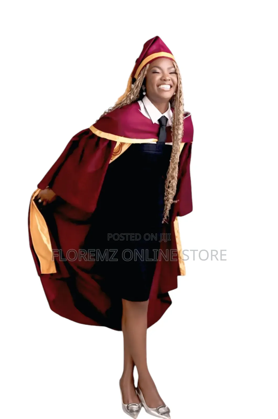 Wine and Yellow Combo Graduation Gown for Rent