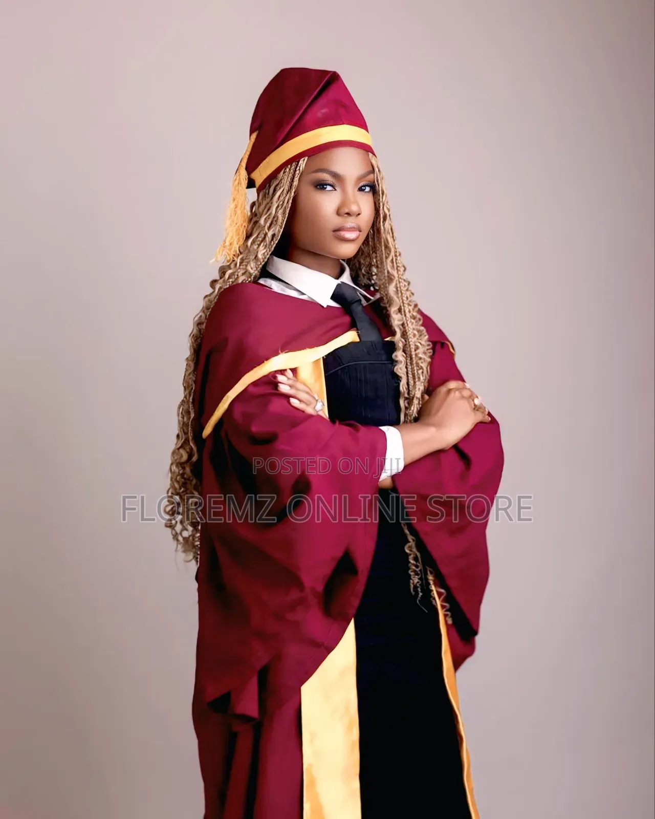 Wine and Yellow Combo Graduation Gown for Rent