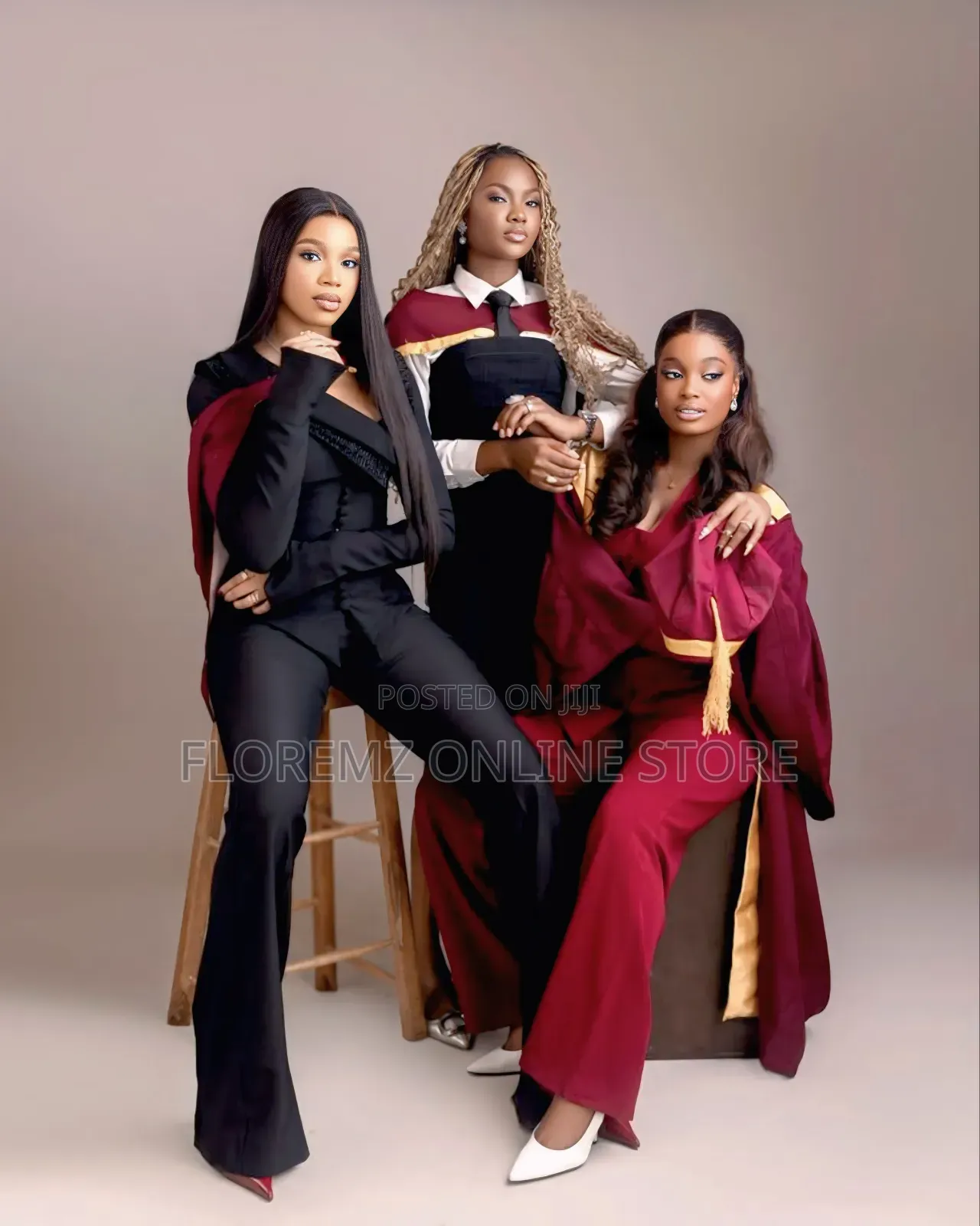 Wine and Yellow Combo Graduation Gown for Rent