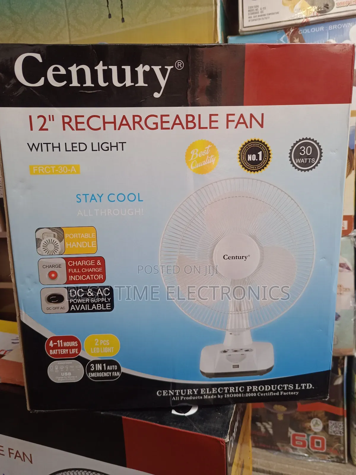 12" Century Rechargeable Table Fan