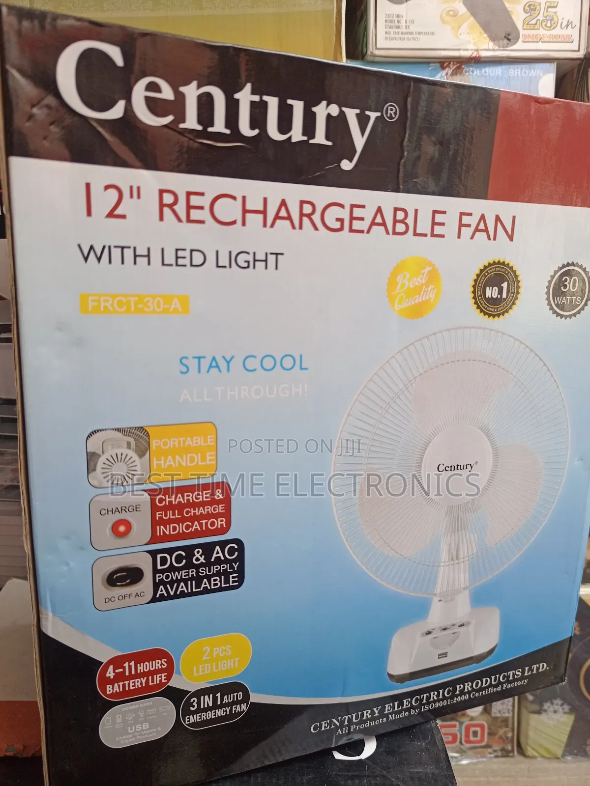 12" Century Rechargeable Table Fan