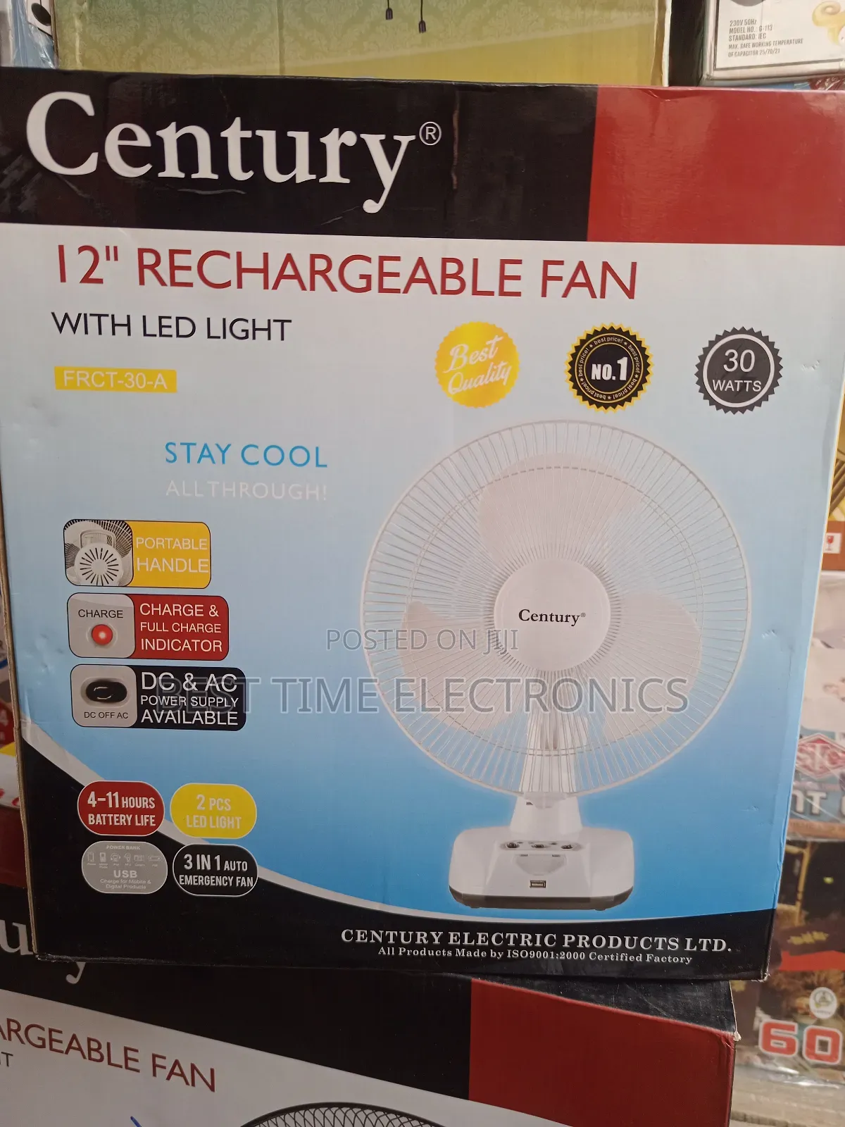 12" Century Rechargeable Table Fan
