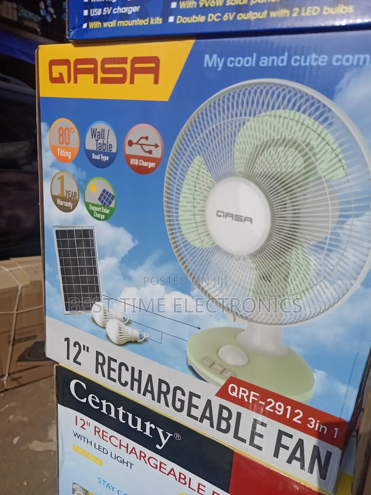12" Qasa Solar Rechargeable Table Fan