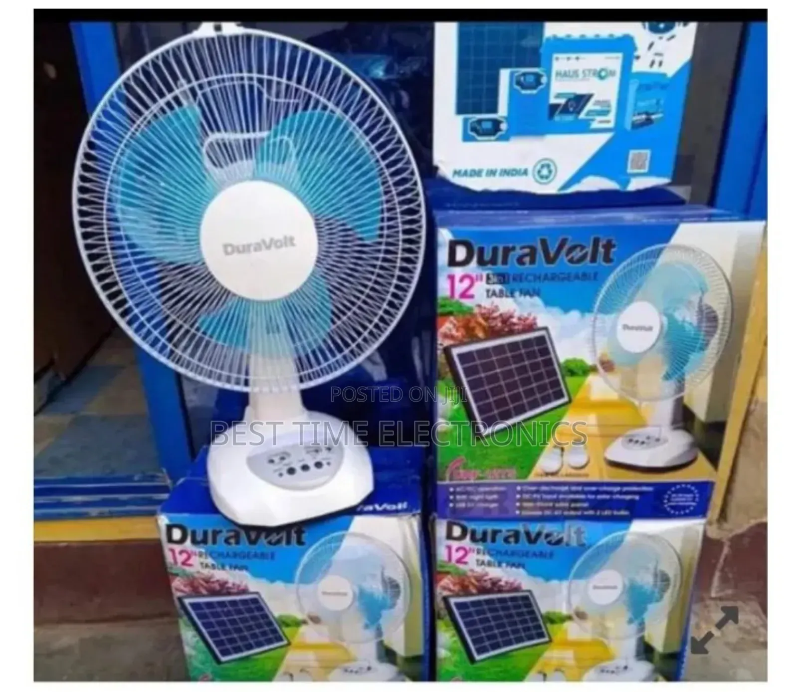 12" Duravolt Solar Rechargeable Table Fan