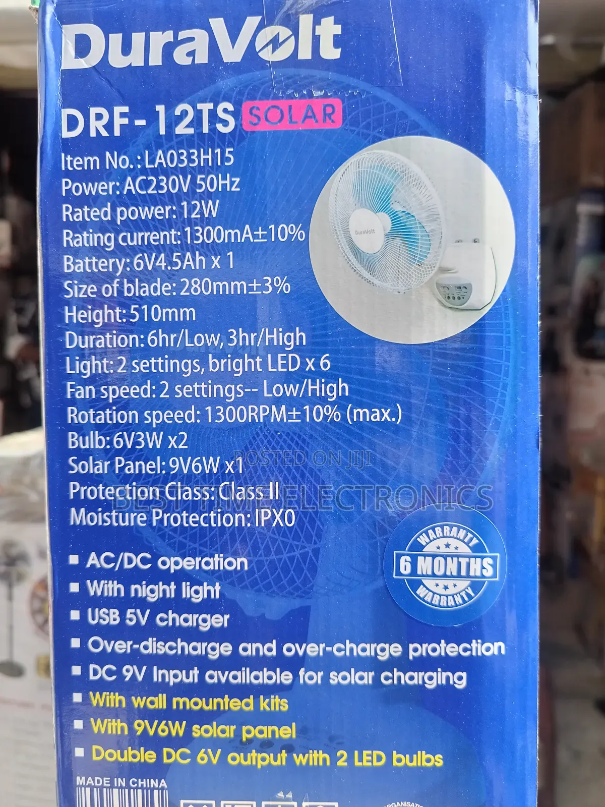 12" Duravolt Solar Rechargeable Table Fan