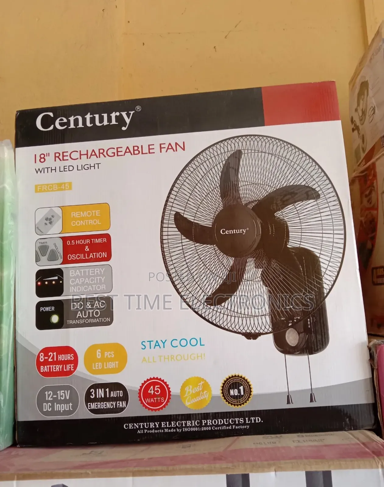 18" Century Wall Rechargeable Fan