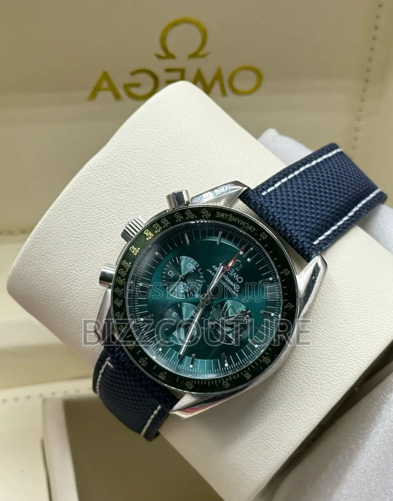 Original Omega Blue Faux Leather Strap Watch