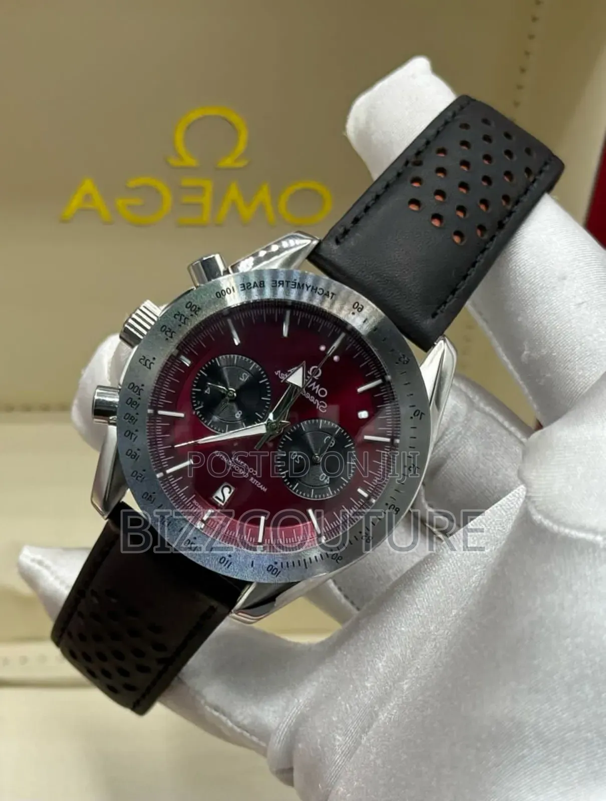 Original Omega Black Genuine Leather Strap Watch