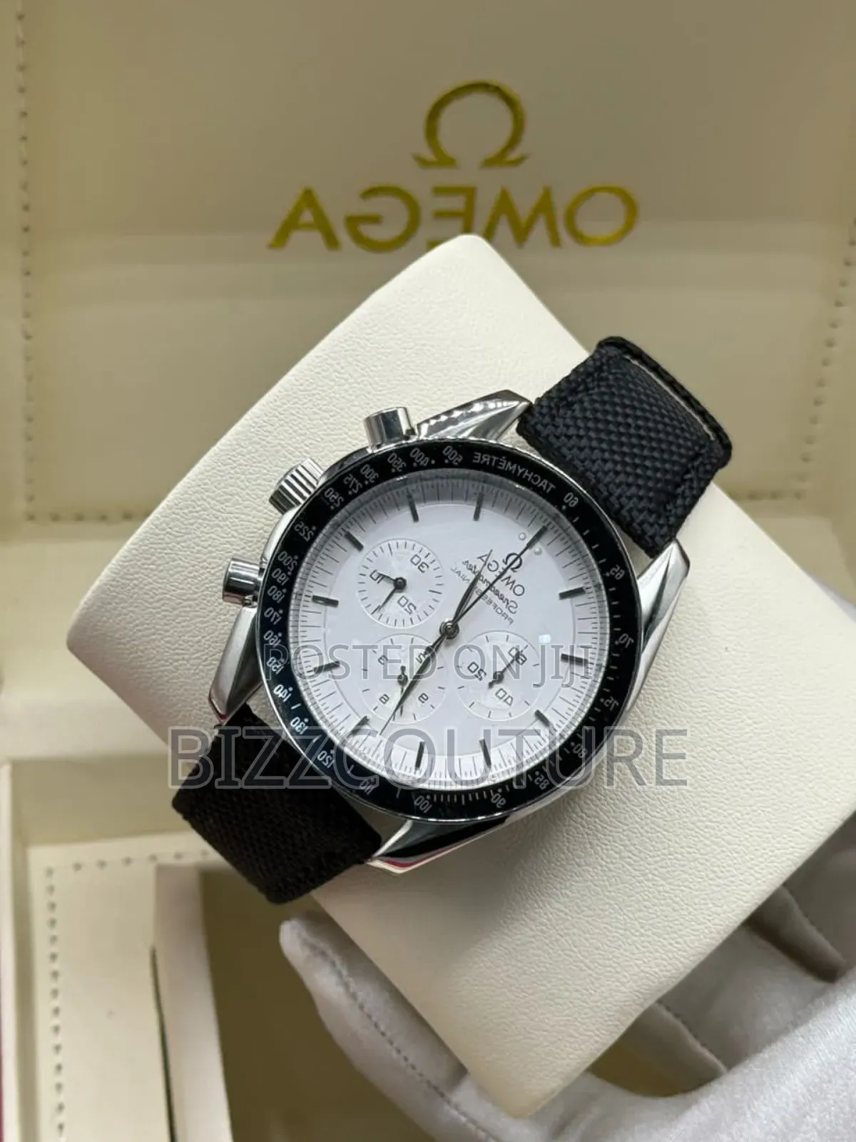 Original Omega Black Faux Leather Watch in Store