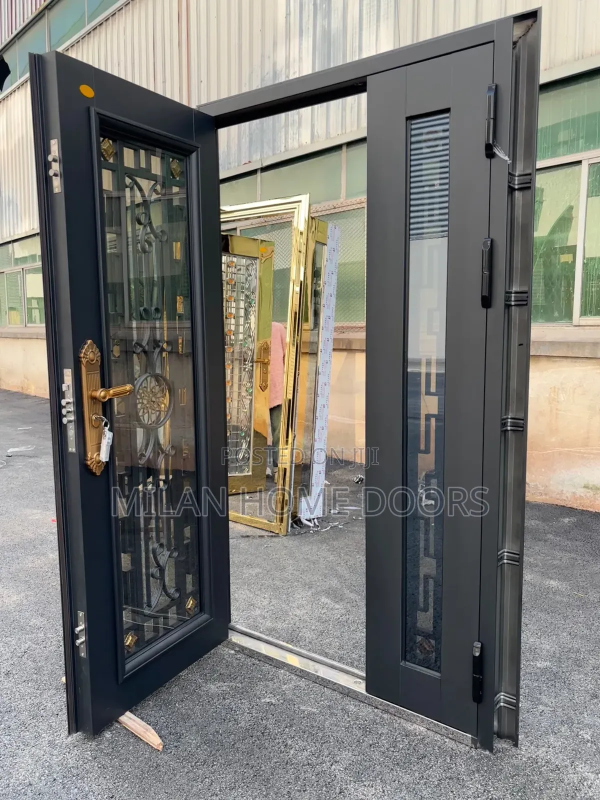 Gray 4ft by 7ft Front/Ante Room Copper Glass Door