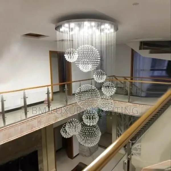 Luxury Crystal Balls Dropping Staircase Chandeliers