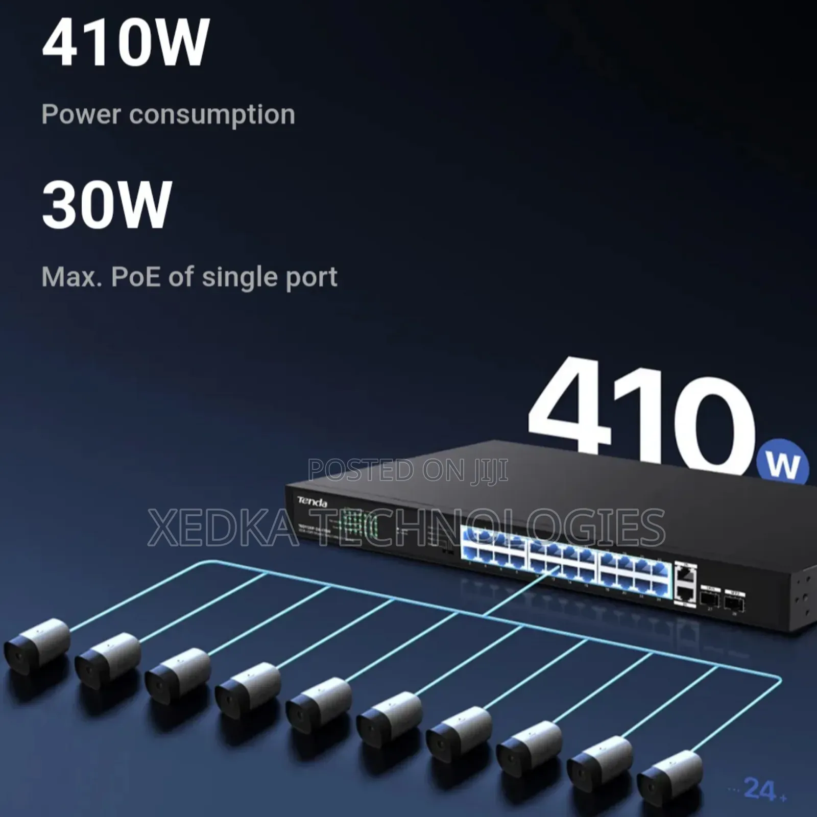 Tenda 24-Port Gigabit Poe and Switch +2ge/2sfp 410w