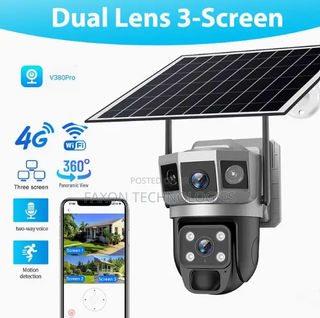 V380pro 4g or Wi-Fi Dual Lens Three View Solar Camera
