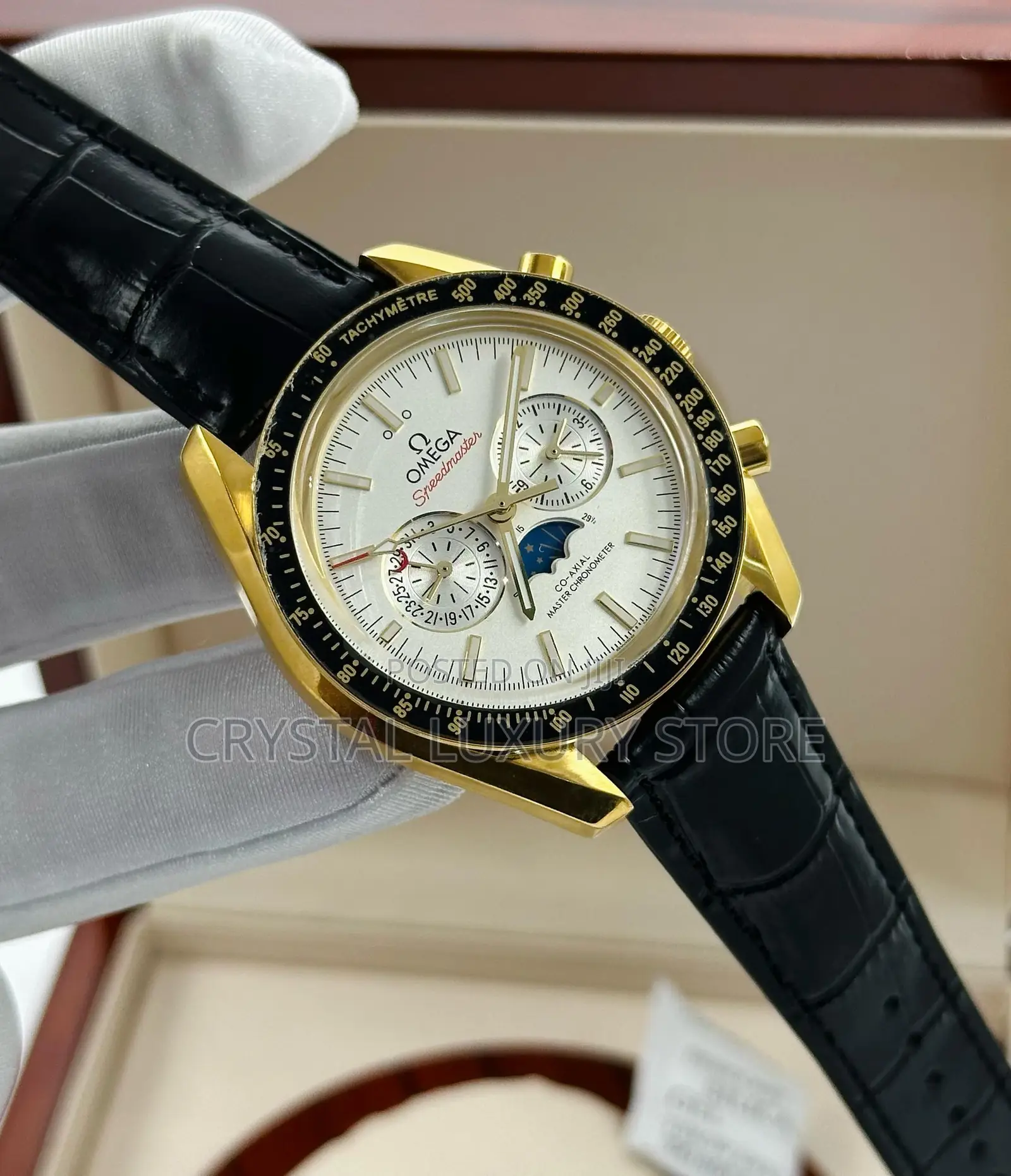 Omega Quality Luxury Men Genuine Leather Wristwatch