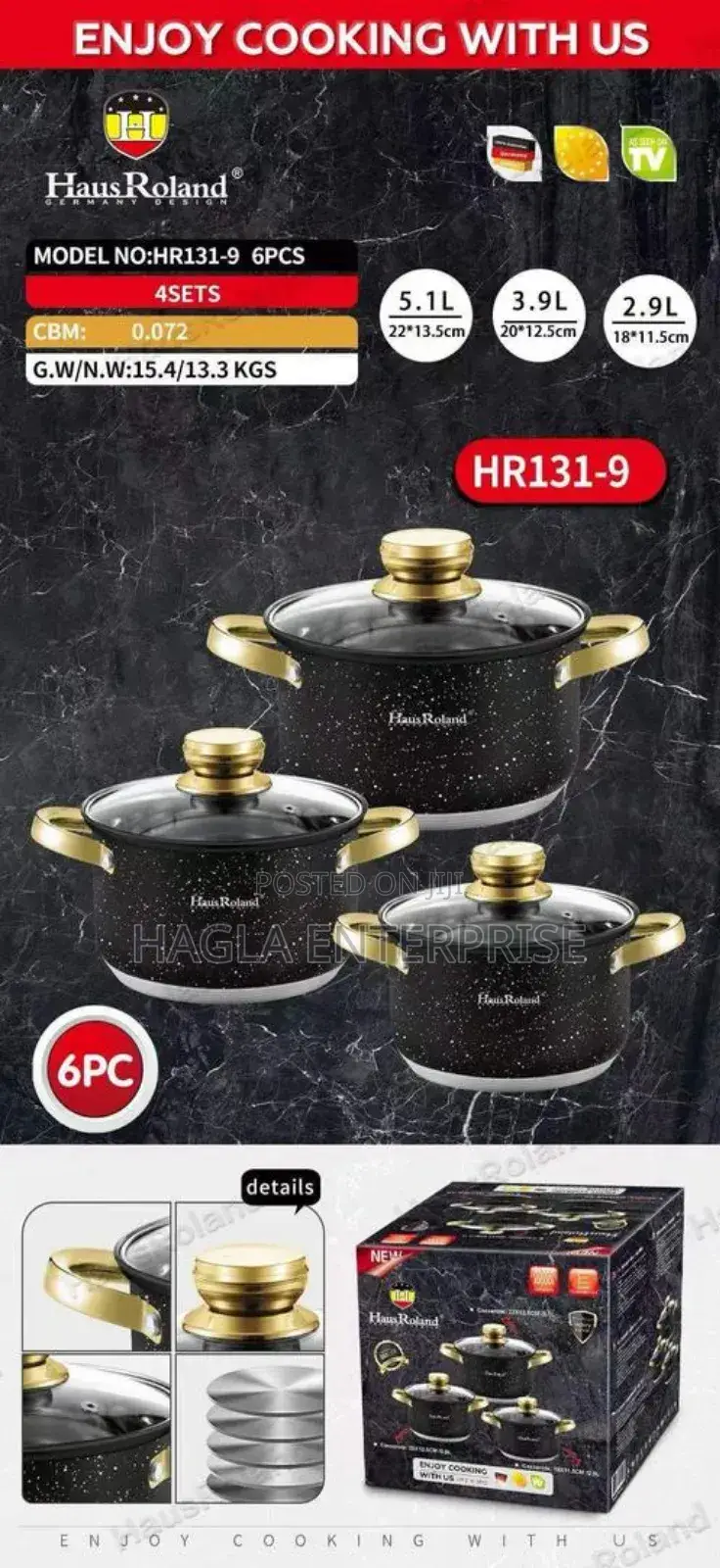 3pcs Granite Golden Cooking Pot