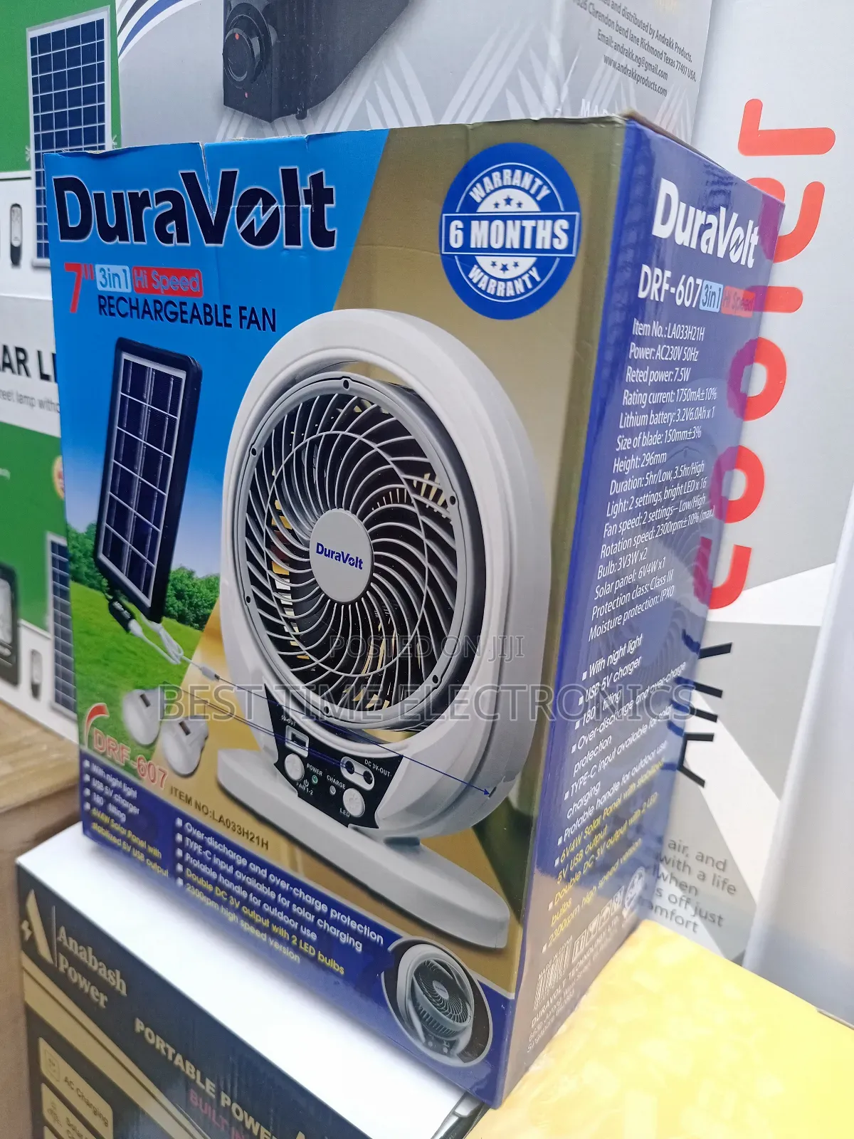 7" 3in1 Duravolt Hi-Speed Rechargeable Fan